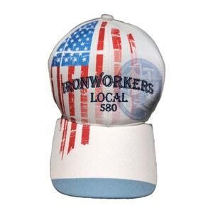 VINTAGE Ironworkers Local 580 NYC Hat Made in USA Graffiti Caps American Flag